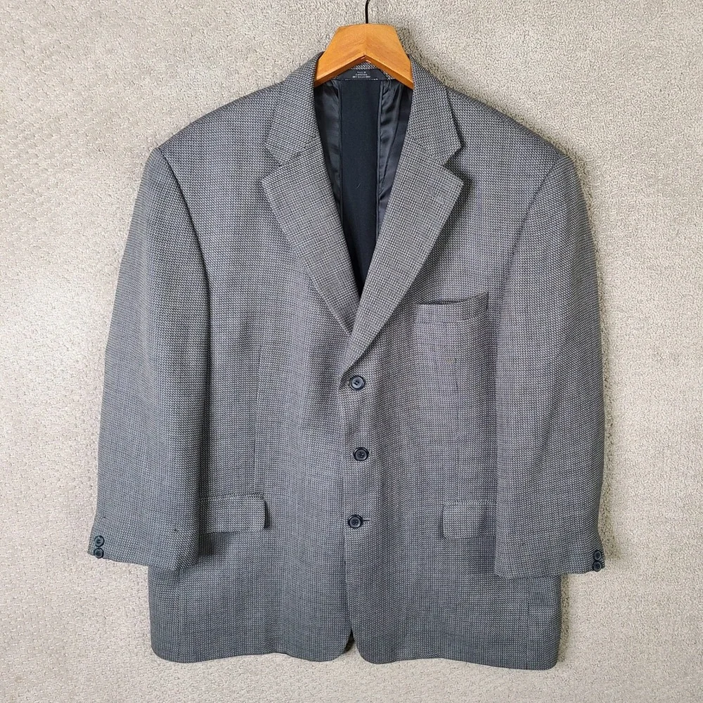 Haggar Jacket Mens 48R Gray Pattern Blazer Regular Fit Three Button Suit Coat‎